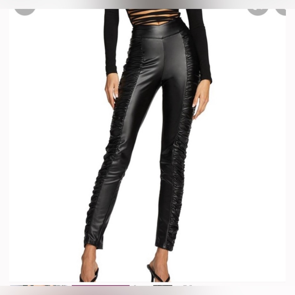 Faux Leather Black Ruched Pants from I.AM.GIA (Size: M)